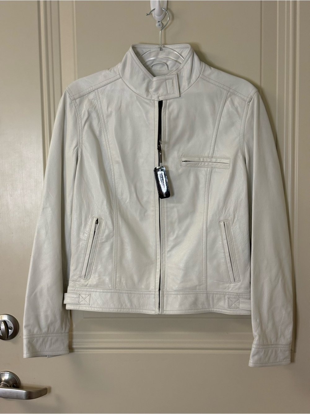 NWT Express White Leather Moto Biker Jacket Classic Zip Front SZ S $299
